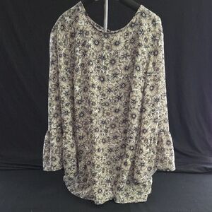 Banana Republic Floral Bell-Sleeve Tunic in Cream and Black Small